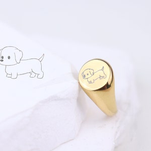 Anillo de sello personalizado para hombres y mujeres-Anillo de nombre de logotipo de dibujo real personalizado-Anillo de sello rosado ovalado-Anillo de oro personalizado-Anillo de sello para hombre Gold+Engraving