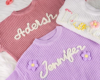 Maglione per bambini personalizzato, maglione personalizzato con nome per bambino, maglione con nome per bambino ricamato a mano, maglia personalizzata per neonati, regalo per baby shower