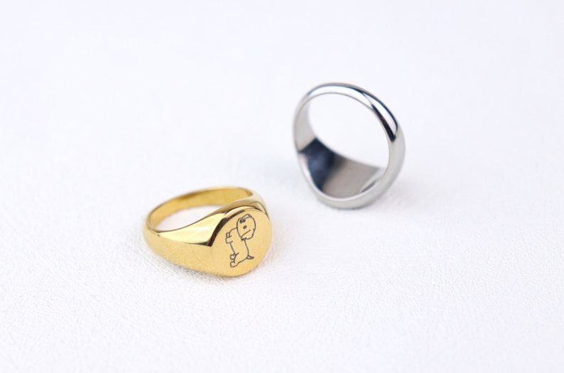 Anillo de sello personalizado para hombres y mujeres-Anillo de nombre de logotipo de dibujo real personalizado-Anillo de sello rosado ovalado-Anillo de oro personalizado-Anillo de sello para hombre imagen 7