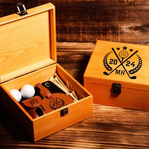 Coffret cadeau de golf personnalisé, Cadeau pour golfeur, Balles de golf, Étiquette de sac de golf avec tees de golf, Ensemble de marqueurs de balles d'outils de pelouse, Cadeaux de golf personnalisés pour homme