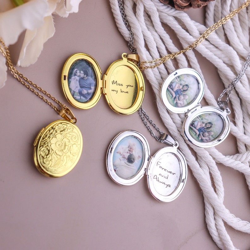Vintage Locket Necklace with Engraving, Custom Engraved Locket Photo/Picture Necklace, Handwriting Mother's Day Gift for Mom/Grandma zdjęcie 7
