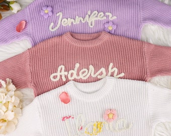 Suéter de bebé personalizado, suéter personalizado con nombre de bebé, suéter de nombre de bebé bordado a mano, punto personalizado para bebés, regalo de baby shower