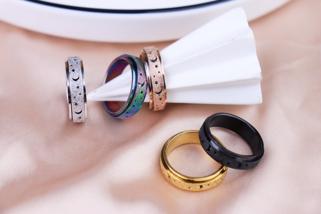 Anxiety Ring Spinner, Rotating Fidget Ring, Spin Meditation Ring, Thumb ...