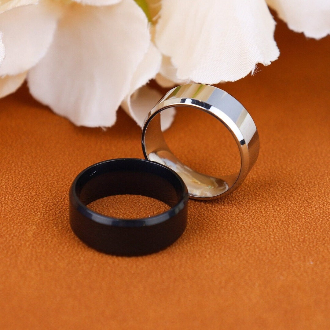 Custom Engraved 8mm Black/silver Stainless Steel Ring, Smooth Unisex