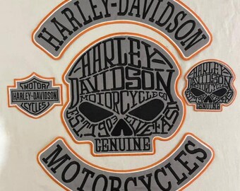 Harley davidson skull Embroidered Back Patches for Vest and Jacket iron on