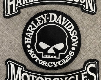 Harley Skull and Rockers Embroidered Large Back Patches for Vest/Jacket Iron on