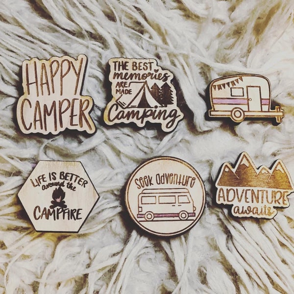 Camping magnet set of 6, camp themed magnets gift for camper, adventure present idea for outdoorsy people who love camping and outdoor life