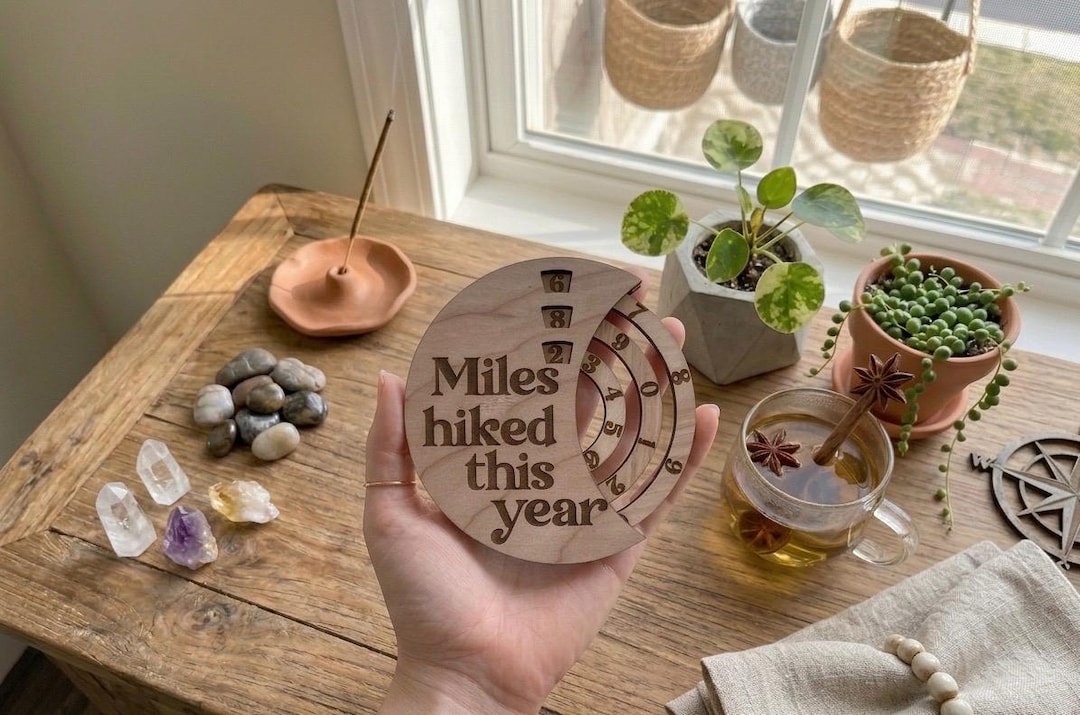 Miles hiked this year Tracker Magnet | Wood hiking Miles Log, Hiker Gift
