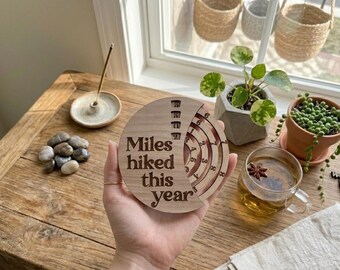 XL miles hiked this year Tracker Magnet | Wood hiking Miles Log, Hiker Gift