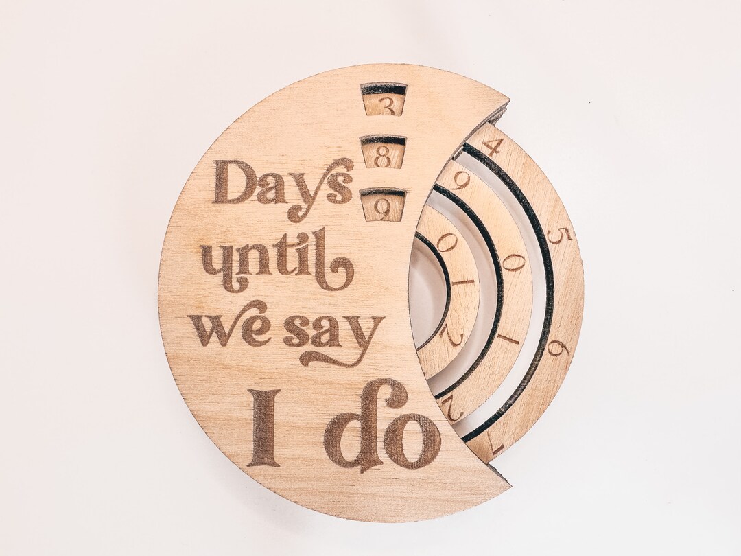Wooden Engraved Engagement Countdown Gift, Days Until Wedding Count ...