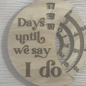 Wooden engraved engagement Countdown Gift, days until wedding count down plaque magnet, newly engaged couple sign, mr mrs bride groom rustic