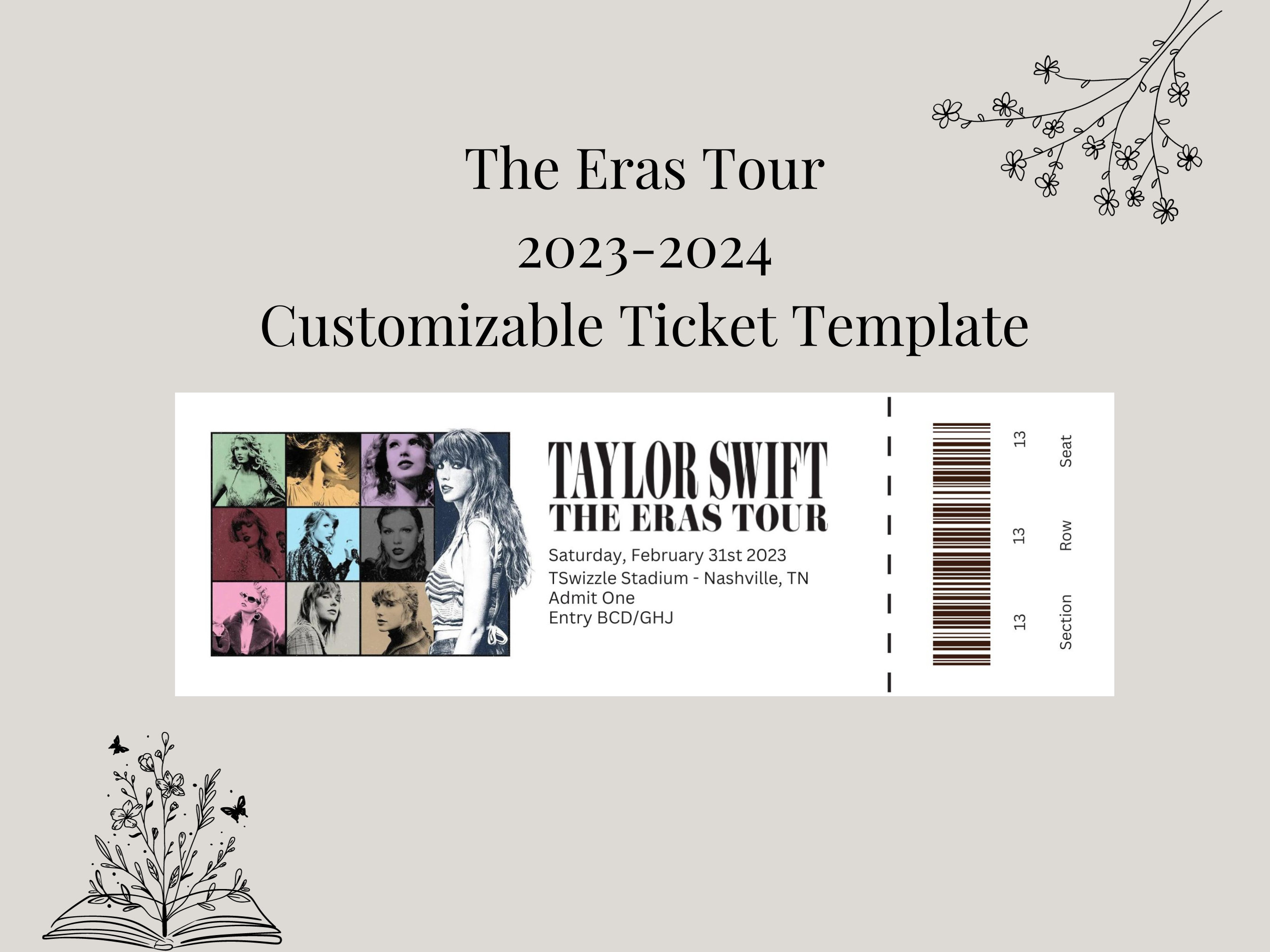 Taylor Swift the Eras Tour 2023 Customizable Ticket Template Swiftie Taylor Swift the Eras Tour 2023 Customizable Ticket Template Swiftie