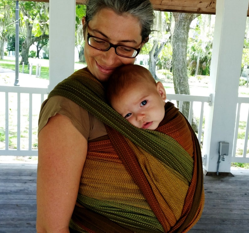 Handwoven Baby Wrap Fair Trade SUPPORTIVE Baby Carrier for Front & Back Carrying Infant or Toddler Girasol Sherwood image 5