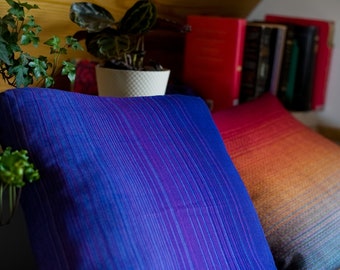 Handwoven Fair Trade Pillow Cover in Purple Gradation, Rainbow and Autumn Earth Tones