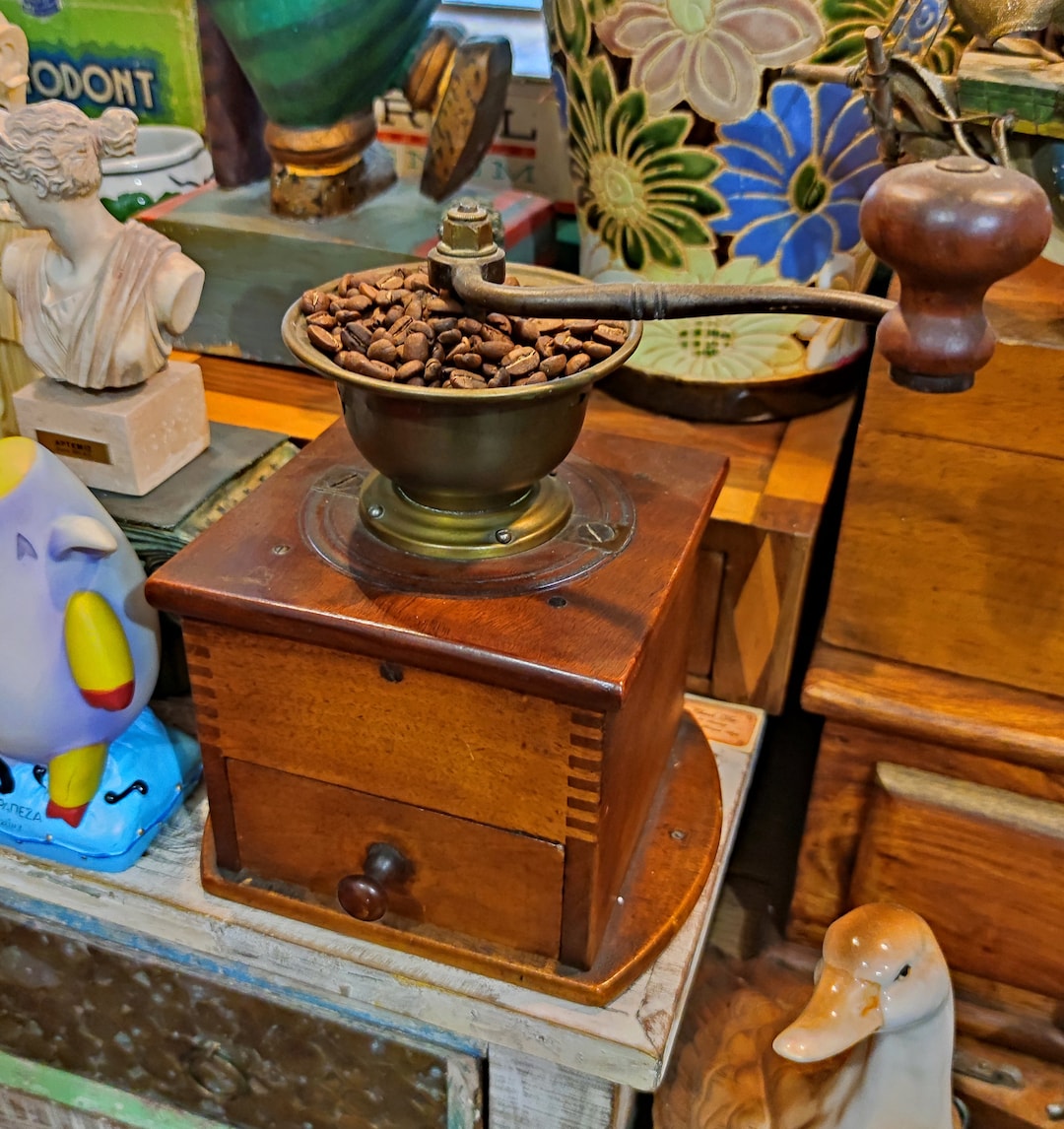 Antique Wooden Hand Coffee Grinder Etsy
