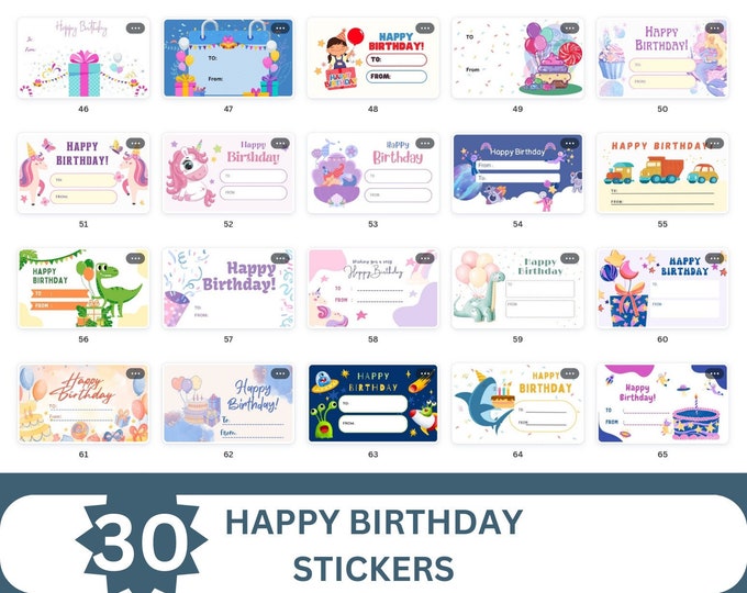 30 Cute Printable Happy Birthday Collection Sticker , Lables or Tags, Instant Download , PNG File , JPG File