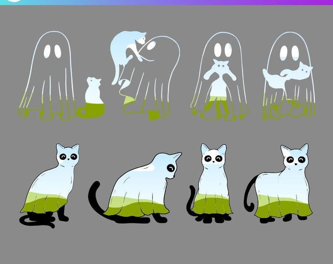 Canva Frame Halloween Ghosts Holding Cats, Canva Cats Editable Template, Fill Your Own Drag and Drop Templates
