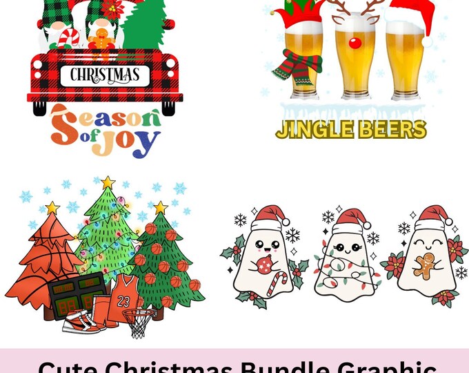 Christmas Bundle Graphic with PNG, JPEG and SVG File, Season of Joy, Christmas Tree with favourite Sports, Jingle Beer, Christmas Cute Ghost
