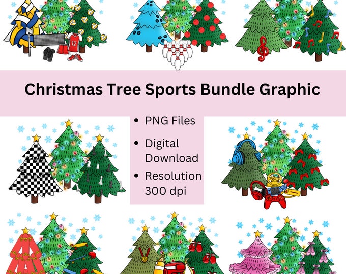 Christmas Tree Sports Bundle Graphic,Cute Christmas Tree For Sports Lover,The Sporting Spirit of The Christmas Season, Digital download