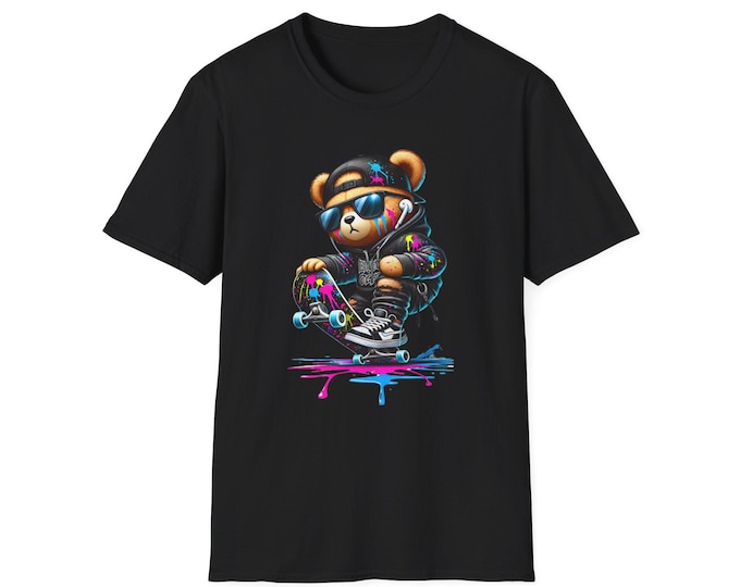 Cool Skateboarding Bear Unisex T-Shirt, Trendy Graphic Tee, Streetwear Style, Gift for Skateboarders, Casual Wear, Fun Vibe