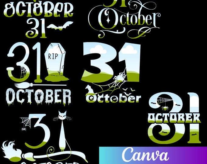 Halloween 31 October Bundle Design In Canva Frame Template, Editable Template in Canva, Drag and Drop Images To Frame, Happy Halloween