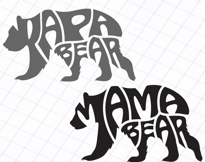 Papa Bear and Mama Bear Svg-PNG-DXF, Lettering Design In Bear Shape, Happy Father's Day, Happy Mother's Day
