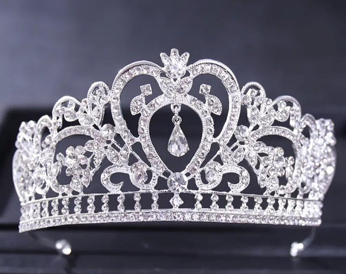Silvery Crystal Bridal Crown Queen Headband For Women, Bride Party Rhinestone Prom Diadem Wedding Bridal Hair Accessories Jewellery Crown
