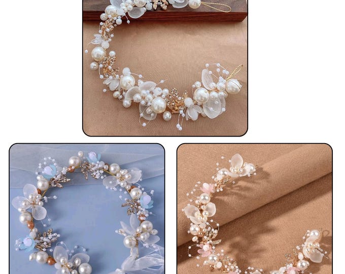 Faux pearl decor hair accessory,Flower Crown Head-wear,Super Fairy Hairband Flower Youngster Wedding,Elegant Floral Bridal Hair Accessories