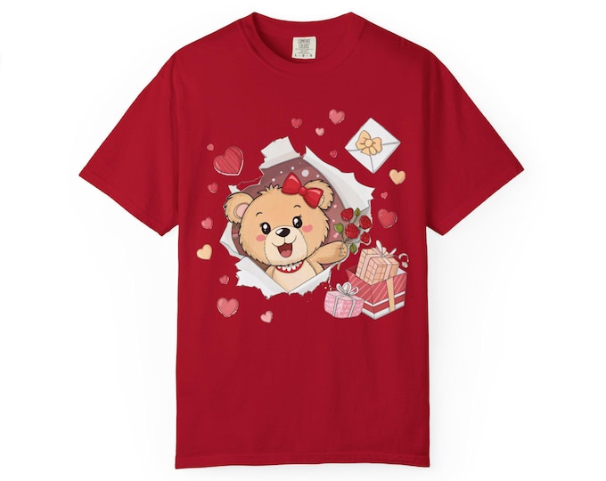 Valentine Bear T-Shirt | Heart Design, Garment-Dyed Comfort Colors Tee