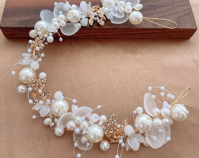 Faux pearl decor hair accessory,Flower Crown Head-wear,Super Fairy Hairband Flower Youngster Wedding,Elegant Floral Bridal Hair Accessories
