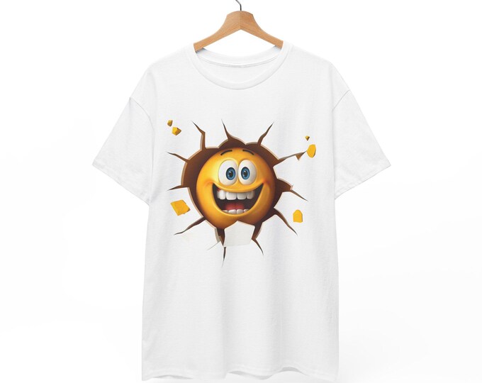 3D Emoji Face Break Unisex Tee Shirt, Graphic Emoticon Print Top, Casual Tshirt for Men Women, Funny Expression Tee, Cool Streetwear