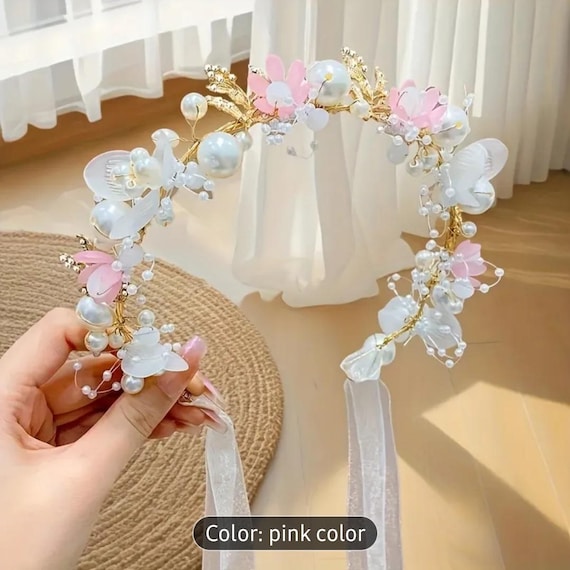 Elegant Floral Faux Pearl Headband Bridal Hair Accessory Bridal Headband Headpiece BRITTANY Pearl Headband | EDEN  main image 4