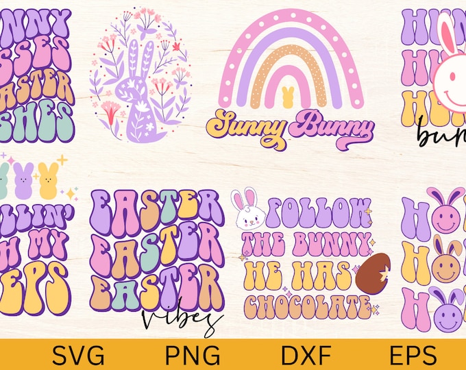 14 Retro Easter Bundle SVG, Happy Easter, Easter Vibes,Egg Hunt Season,Easter Bunny, Easter Squad,Hip Hop Bunny, Hip Hop Bunny,Sunny Bunny