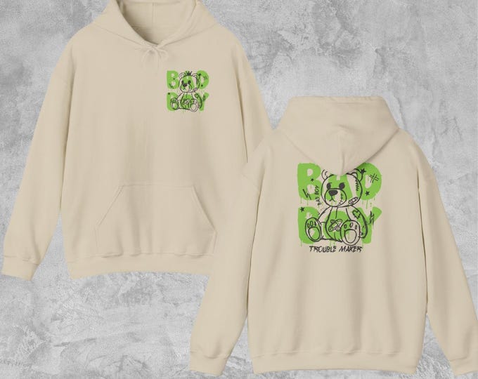 Bad Boy Green Bear Hoodie | Cartoon Typography Streetwear