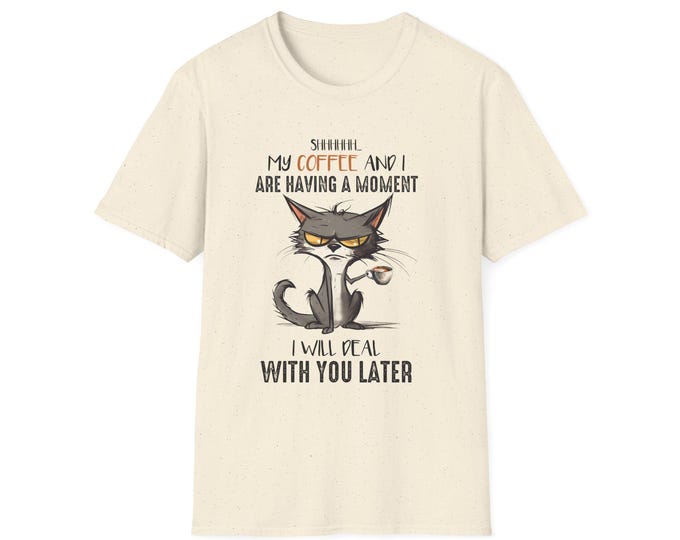 Coffee Moment Cat T-Shirt, Funny Cat Gift, Unisex Tee, Coffee Lover Shirt, Casual Wear, Pet Mom Gift