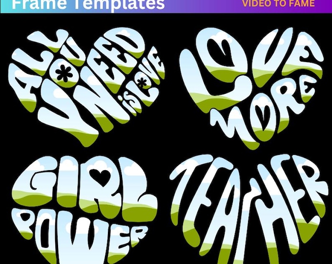 Heart Phrase in Canva Frame Templates,All you need is love,Love More,Girl Power,Teacher, Word Art Heart Shape,Drop images in Canva Templates