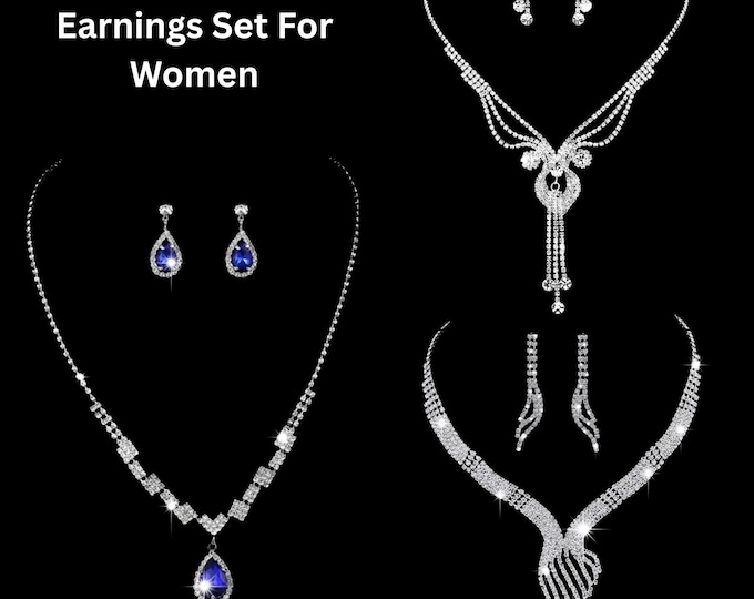 Stylish Necklace and Earrings set for Women,Silver Color Luxury Jewelry Wedding Engagement Party for Bride Women,Birthday Gift