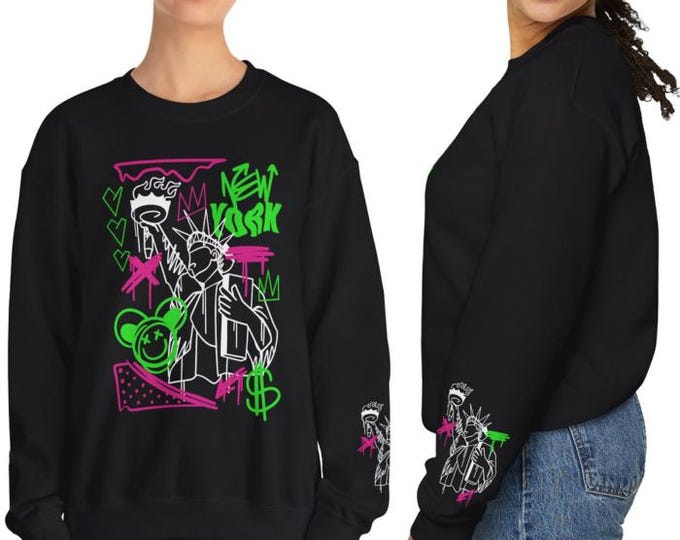 Neon Graffiti Cat New York Sweatshirt | Street Art Crewneck
