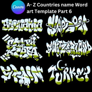 Canva Countries Word Art Template Part 6 (Digital Download) – Country Names POD Seller. Editable,Printable Template. Countries Wort Art.