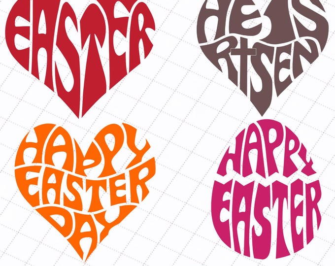 Easter SVG-PNG-DXF,Happy Easter Download File,Easter in lettering heart shape,Easter word art, Easter Bunny,Easter Egg,Cut Files for Cricut