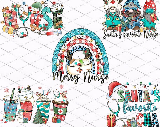 Merry Nurse Christmas Sublimation Bundle, Holiday Designs, Instant Download
