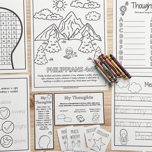 Philippians 4:8 Activity Pack for Kids Bible Printables Homeschool Lesson Crafts Scripture Cards Christian Learning