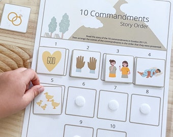 Jeu de memory à imprimer sur les dix commandements - Activité biblique Programme d'enseignement à domicile de l'Ancien Testament pour les enfants Moïse