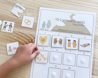 Ten Commandments Printable Memory Game, Bible Memory Game, Bible Activity Kids, Old Testament Memory, Homeschool Bible Curriculum