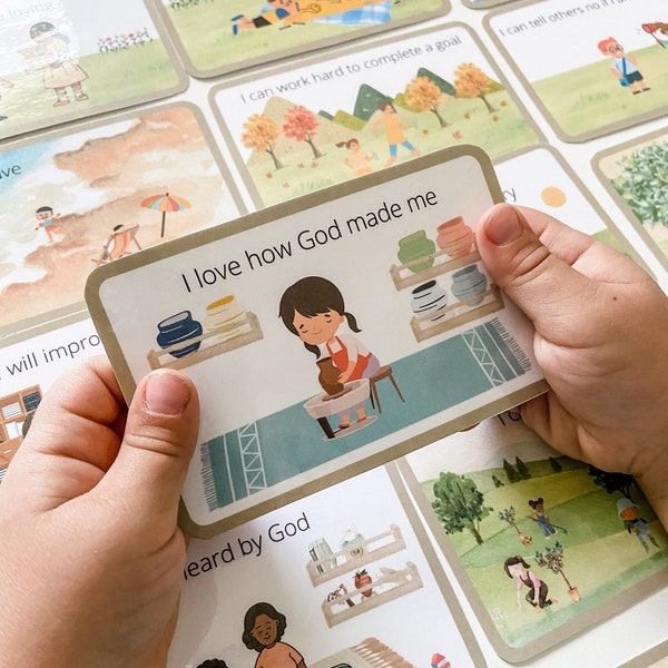 Christian Affirmation Cards for Little Ones, Christian Affirmations for Kids, Bible Cards Kids, Bible Cards for Kids, Scripture Cards Kids