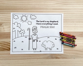 Psalm 23 Coloring Page, The Lord is My Shepherd Coloing Page, Sunday School Coloring Page, Bible Printables for Kids