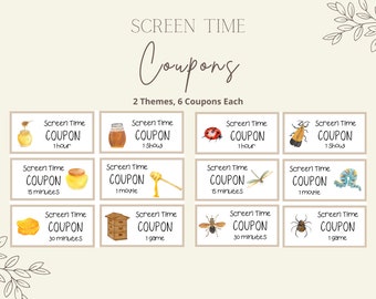 Screen Time Coupons for Kids, Screen Time Bucks for Kids, Printable Screen Time Tickets