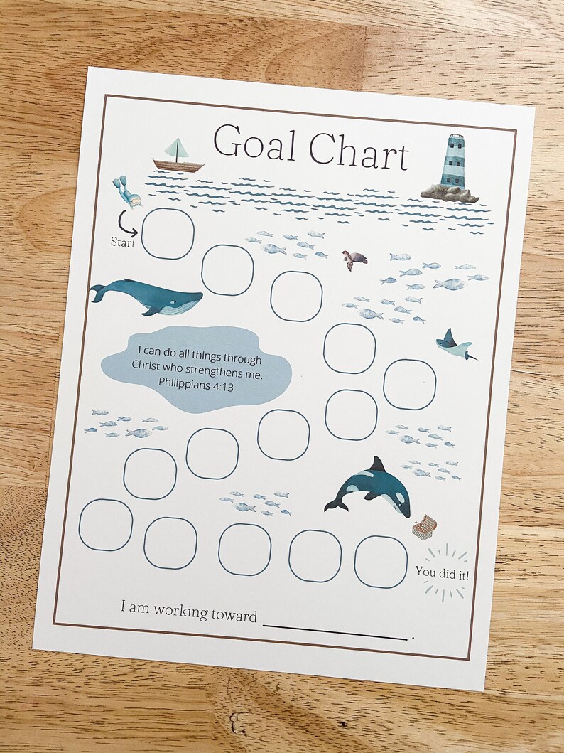 Goal Chart Kids Ocean Theme Goal Chart Printable Reward Etsy