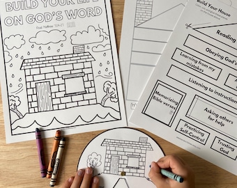 Travaux manuels sages et idiots, travaux manuels construisez votre maison sur le roc, travaux manuels d'école du dimanche, Jésus le roc, versets de la Bible à colorier pour les enfants