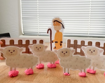 The Good Shepherd and His Sheep Bible Figures, Bible Play Characters, Psalm 23, Sunday School Craft, Bible Story Puppets